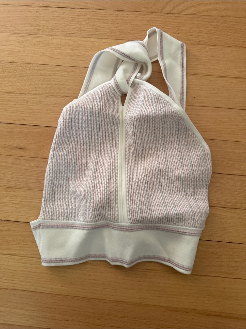 Club Monaco Pink and White Ribbed Halter Crop Top